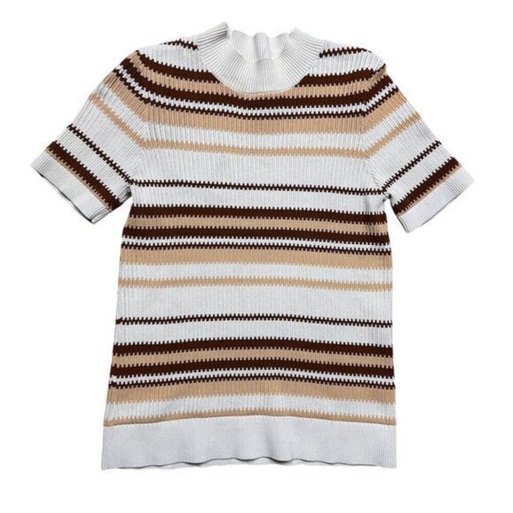 SAMSØE Women's Maik Ribbed Knit Striped T-Shirt Size S Round Neck Casual